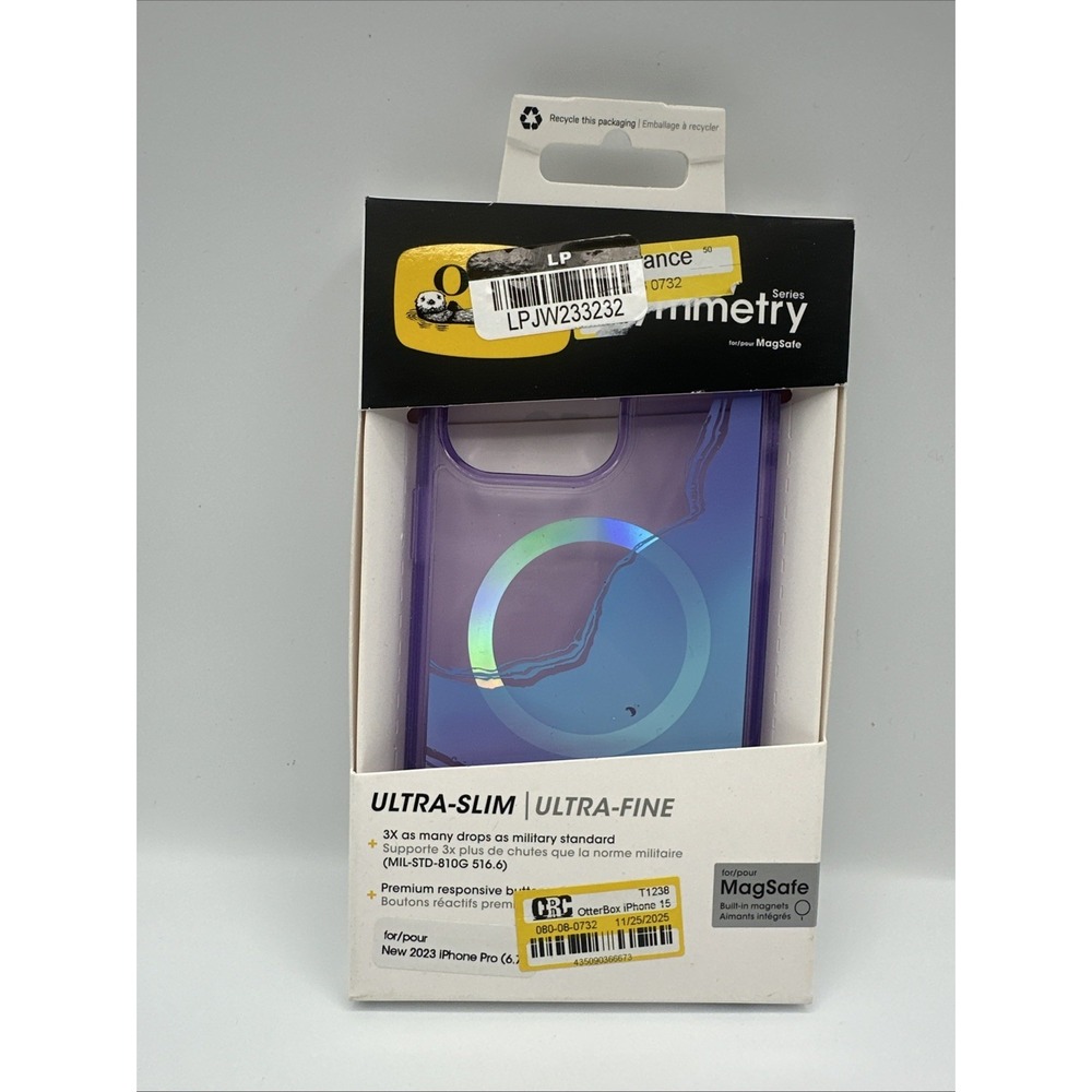 OtterBox Symmetry Case For iPhone 15 Pro 6.7" w Magsafe Clear/Purple